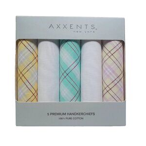 AXXENTS men's 5 premium handkerchiefs in giftbox.  Checkered & solid assortment.